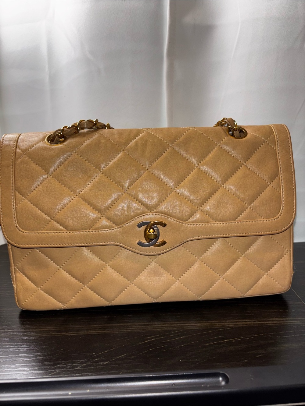 Vintage Chanel Paris Limited Edition Beige Lambskin Double Flap Two-ToneHardware